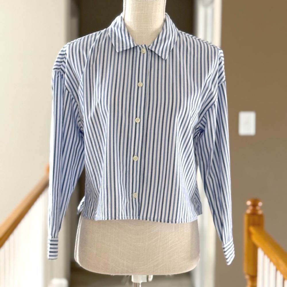 Everlane The Woven Top Blue Stripe PJ Top 100% Cotton Size XXS